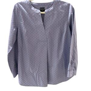 Talbots Non-Iron Split Neck Blouse | Blue with Red Polka Dots | Petite Medium